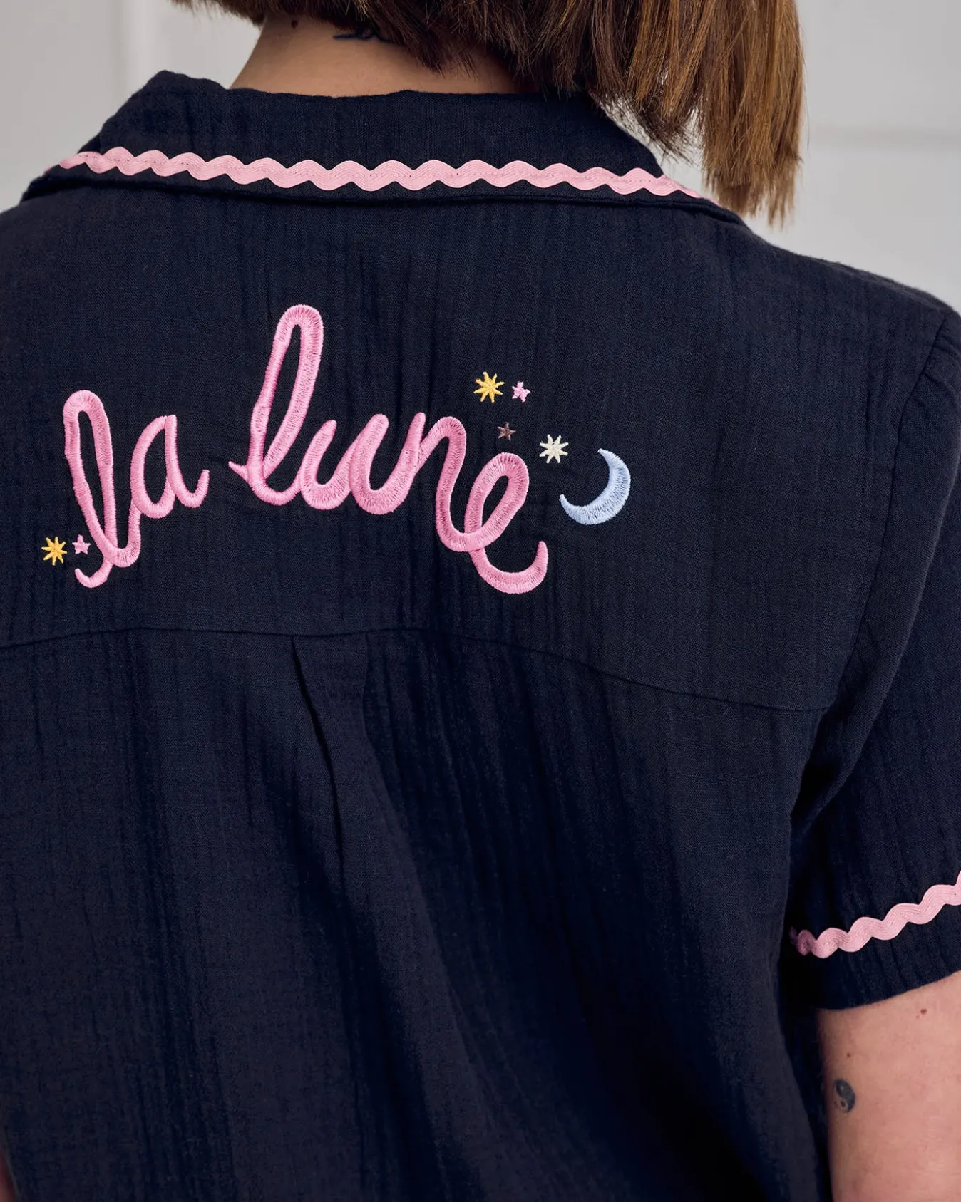 Organic Cotton Cheesecloth Embroidered La Lune Short Pyjama Set