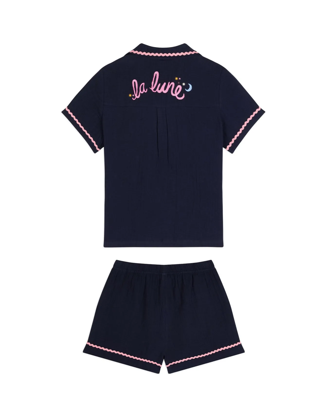 Organic Cotton Cheesecloth Embroidered La Lune Short Pyjama Set