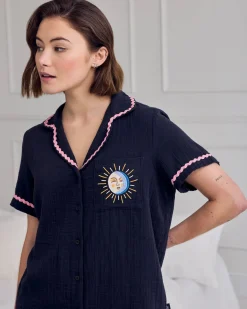 Organic Cotton Cheesecloth Embroidered La Lune Short Pyjama Set