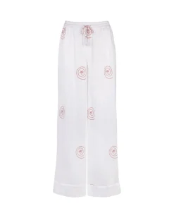 Organic Cotton Cheesecloth Embroidered Palm Loop Trousers - Cream
