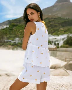 Organic Cotton Cheesecloth Embroidered Sunburst Cami Top