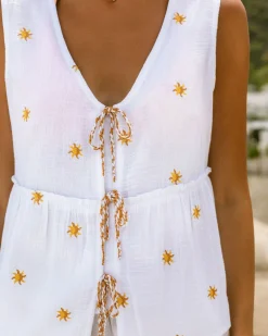 Organic Cotton Cheesecloth Embroidered Sunburst Cami Top