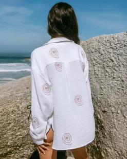 Organic Cotton Cheesecloth Embroidered Palm Loop Long Sleeve Shirt - Cream