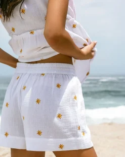 Organic Cotton Cheesecloth Embroidered Sunburst Shorts