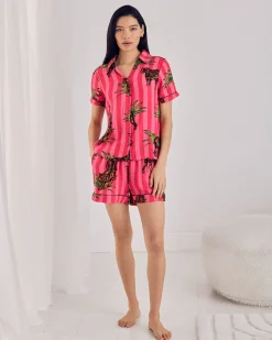 Organic Cotton Cheesecloth Leaf Tiger Stripe Print Short Pyjama Set
