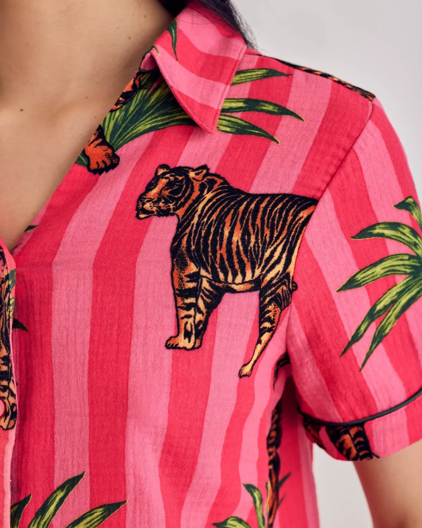 Organic Cotton Cheesecloth Leaf Tiger Stripe Print Short Pyjama Set