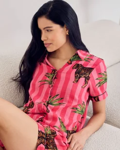 Organic Cotton Cheesecloth Leaf Tiger Stripe Print Short Pyjama Set