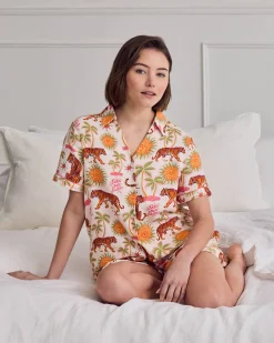 Organic Cotton Cheesecloth Siesta Tiger Print Short Button Up Pyjama Set