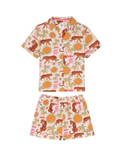 Organic Cotton Cheesecloth Siesta Tiger Print Short Button Up Pyjama Set