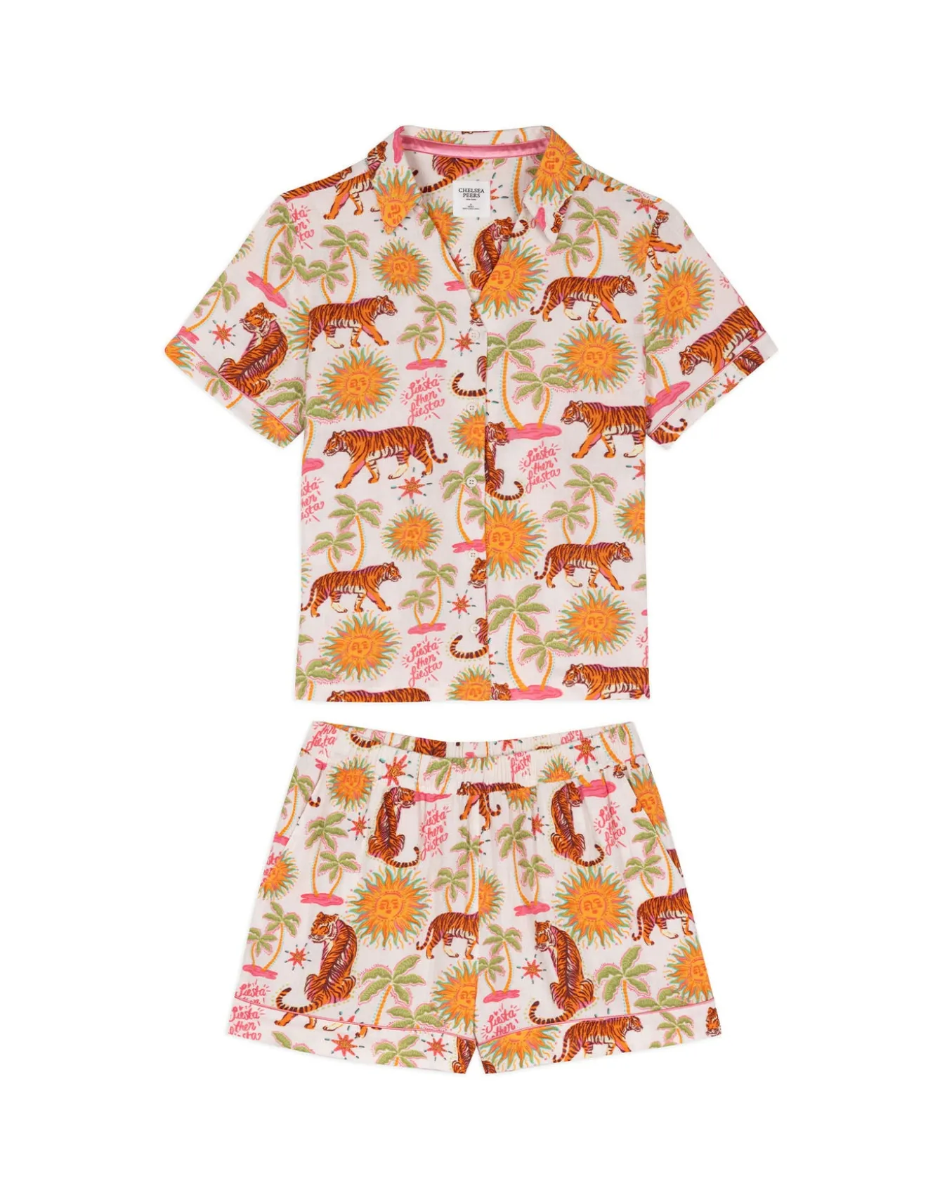 Organic Cotton Cheesecloth Siesta Tiger Print Short Button Up Pyjama Set
