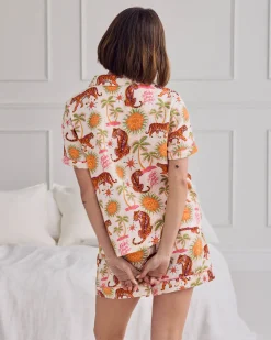 Organic Cotton Cheesecloth Siesta Tiger Print Short Button Up Pyjama Set
