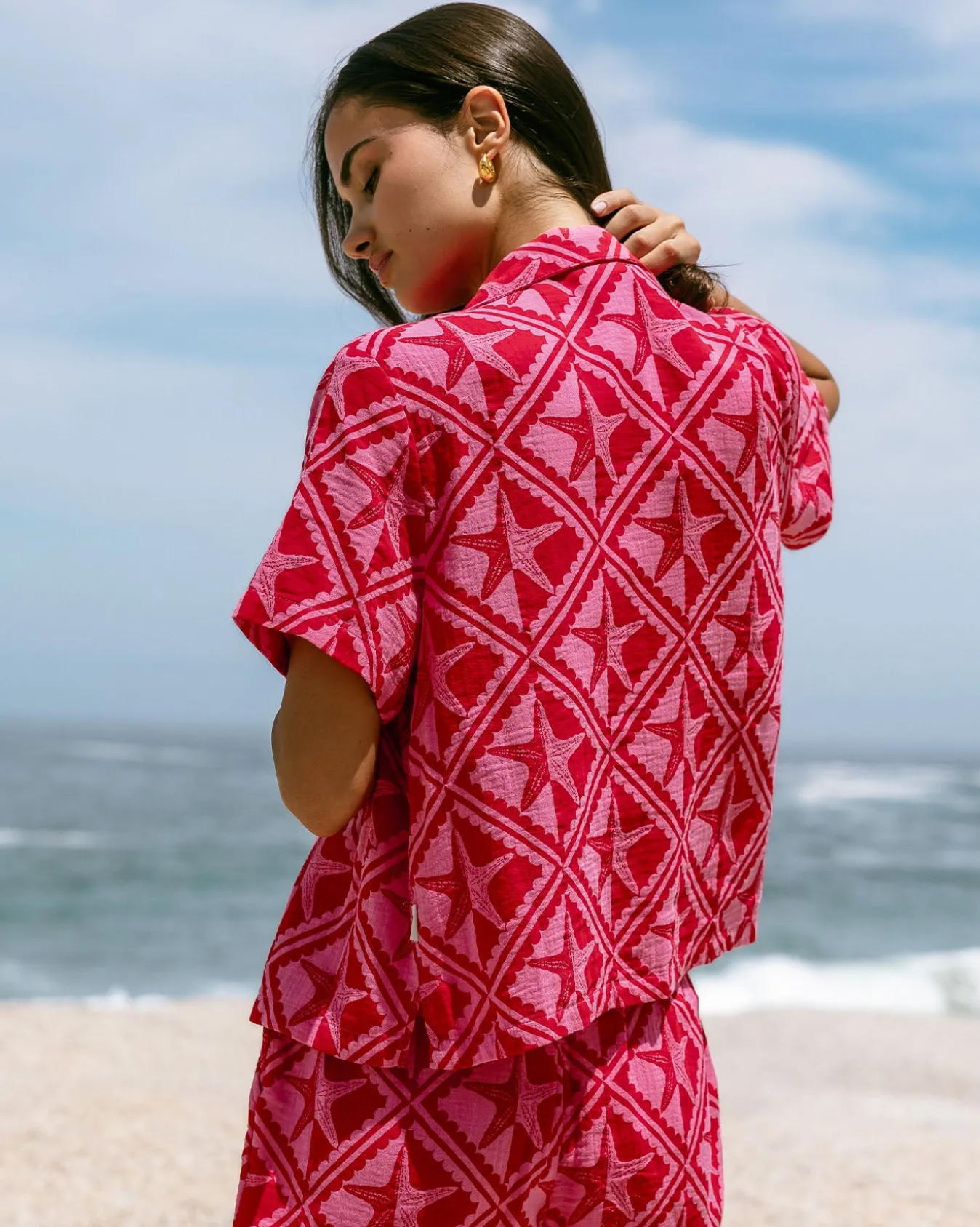 Organic Cotton Cheesecloth Starfish Print Short Sleeve Shirt