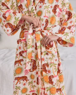 Organic Cotton Cheesecloth Siesta Tiger Print Dressing Gown