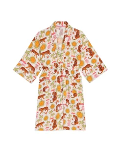 Organic Cotton Cheesecloth Siesta Tiger Print Dressing Gown