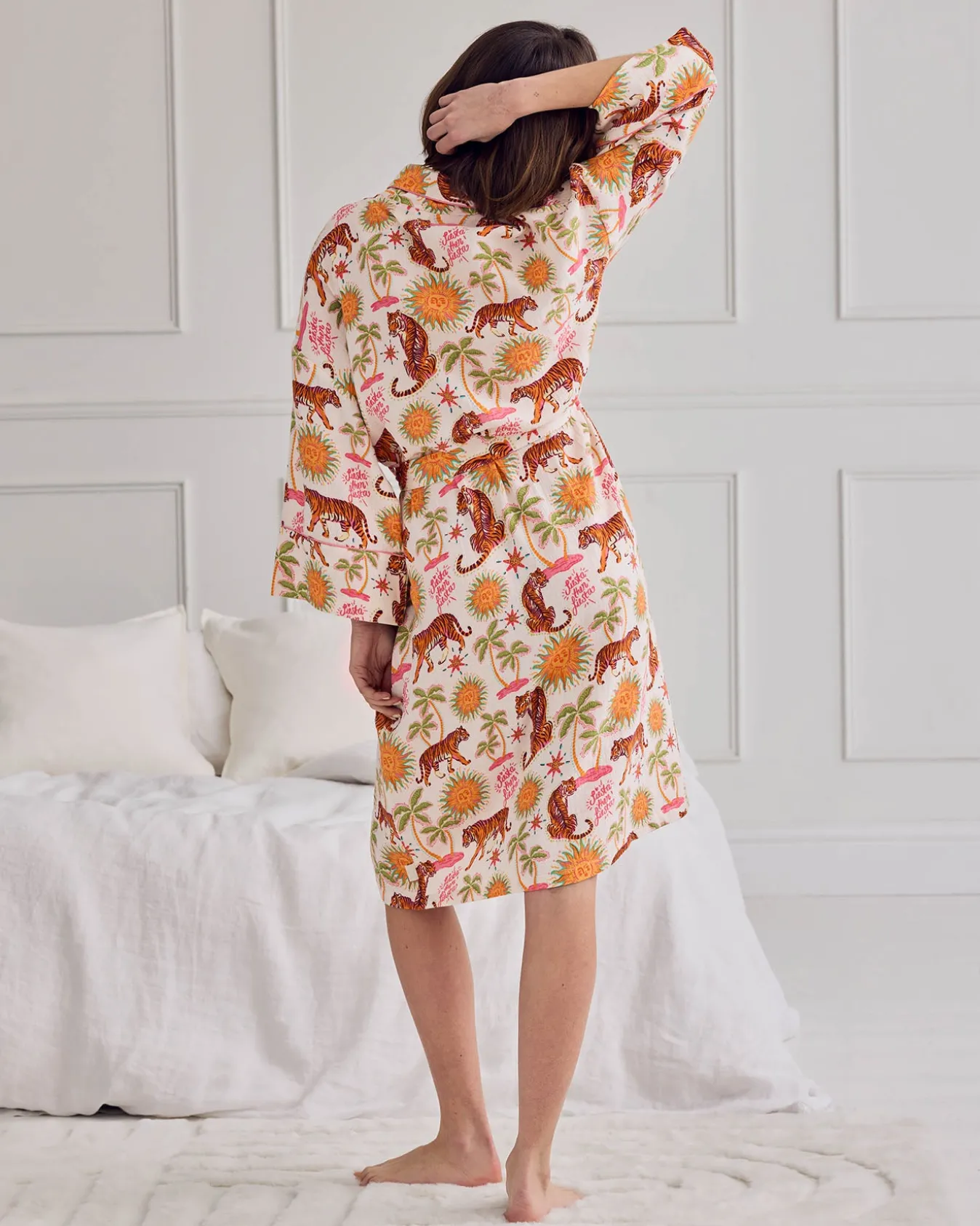 Organic Cotton Cheesecloth Siesta Tiger Print Dressing Gown
