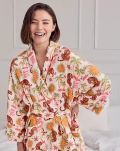 Organic Cotton Cheesecloth Siesta Tiger Print Dressing Gown