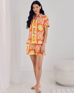 Organic Cotton Cheesecloth Tropical Patchwork Print Short Pyjama Set