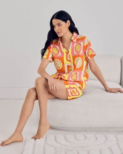 Organic Cotton Cheesecloth Tropical Patchwork Print Short Pyjama Set
