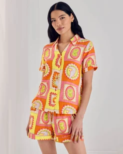 Organic Cotton Cheesecloth Tropical Patchwork Print Short Pyjama Set