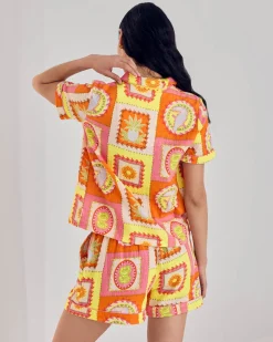 Organic Cotton Cheesecloth Tropical Patchwork Print Short Pyjama Set