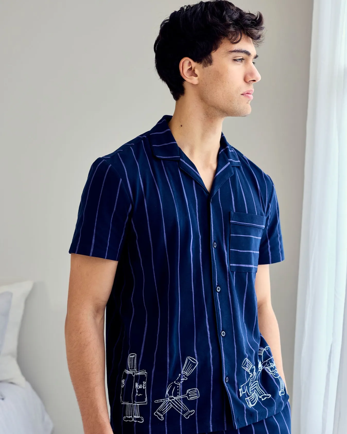 Organic Cotton Chef Stripe Button Up Long Pyjama Set