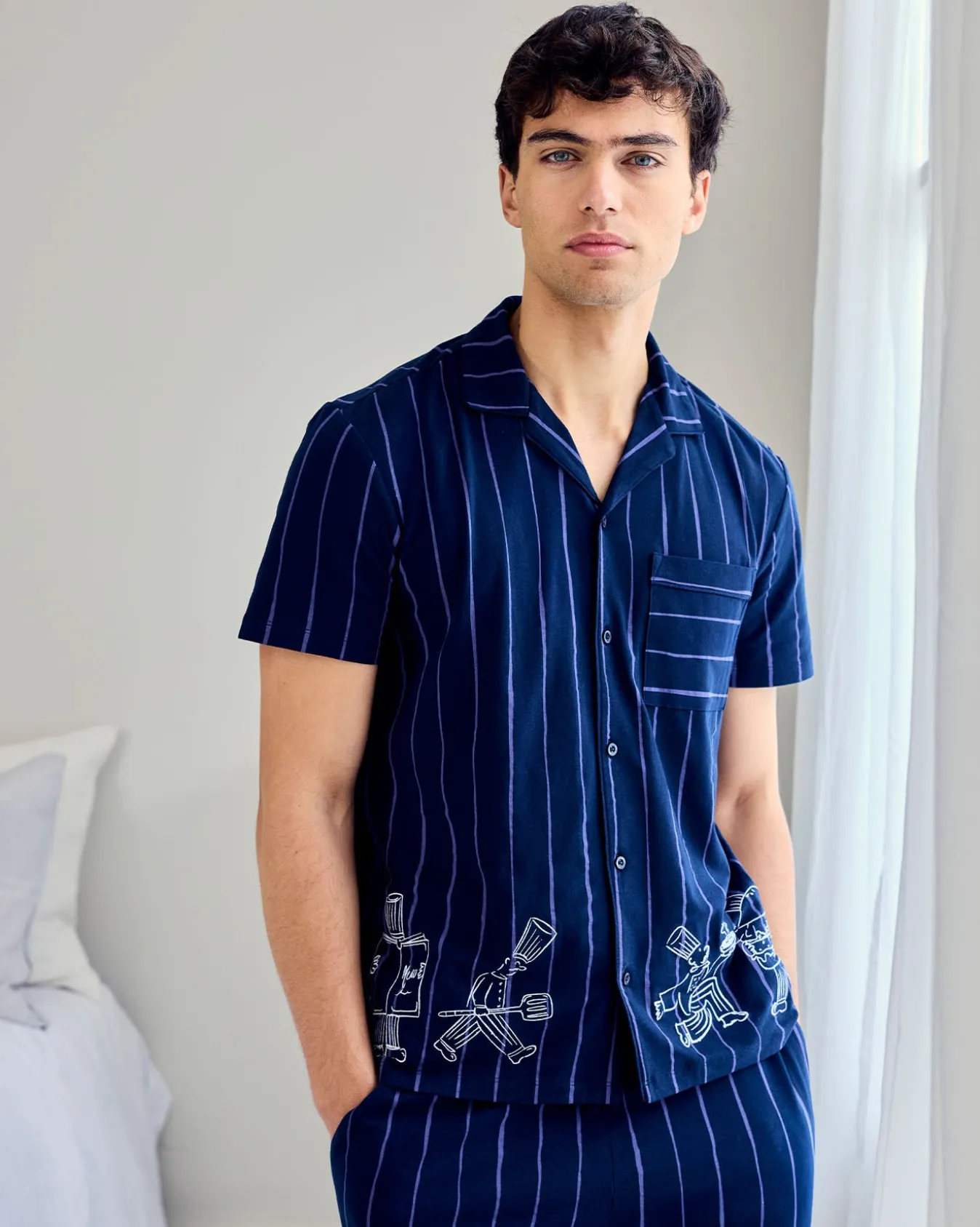 Organic Cotton Chef Stripe Button Up Long Pyjama Set