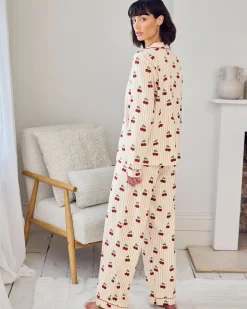 Organic Cotton Cherry Stripe Print Long Pyjama Set