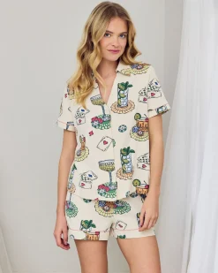 Organic Cotton Cocktails & Cards Print Short Pyjama Set