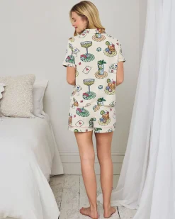 Organic Cotton Cocktails & Cards Print Short Pyjama Set