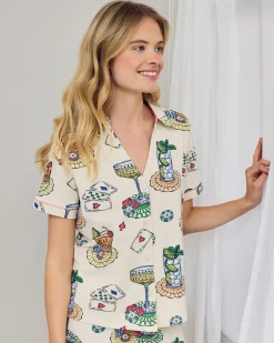 Organic Cotton Cocktails & Cards Print Short Pyjama Set