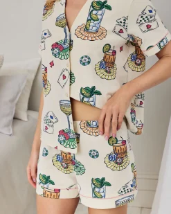 Organic Cotton Cocktails & Cards Print Short Pyjama Set
