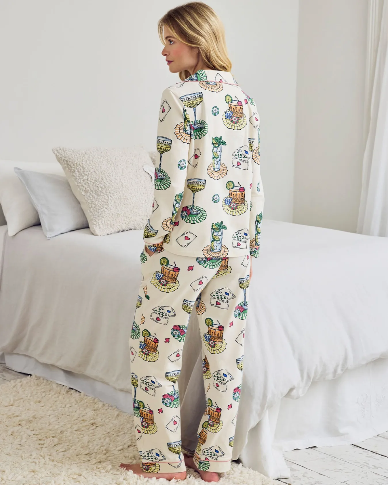 Organic Cotton Cocktails & Cards Print Long Pyjama Set