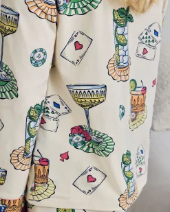 Organic Cotton Cocktails & Cards Print Long Pyjama Set