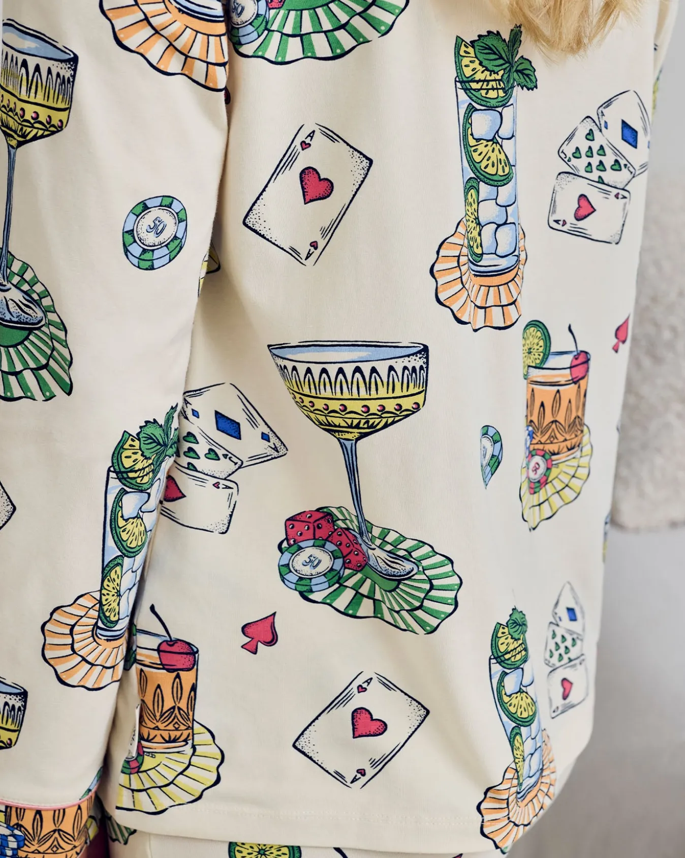 Organic Cotton Cocktails & Cards Print Long Pyjama Set