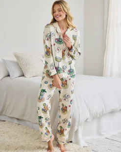 Organic Cotton Cocktails & Cards Print Long Pyjama Set