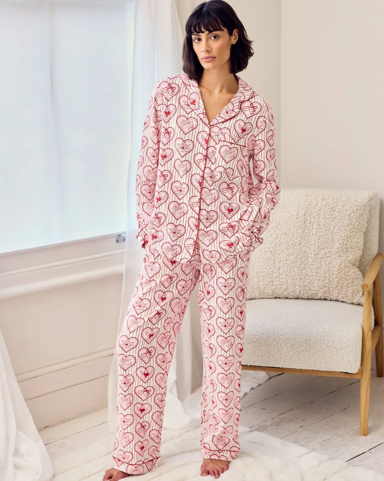 Organic Cotton Cupid Heart Print Long Pyjama Set
