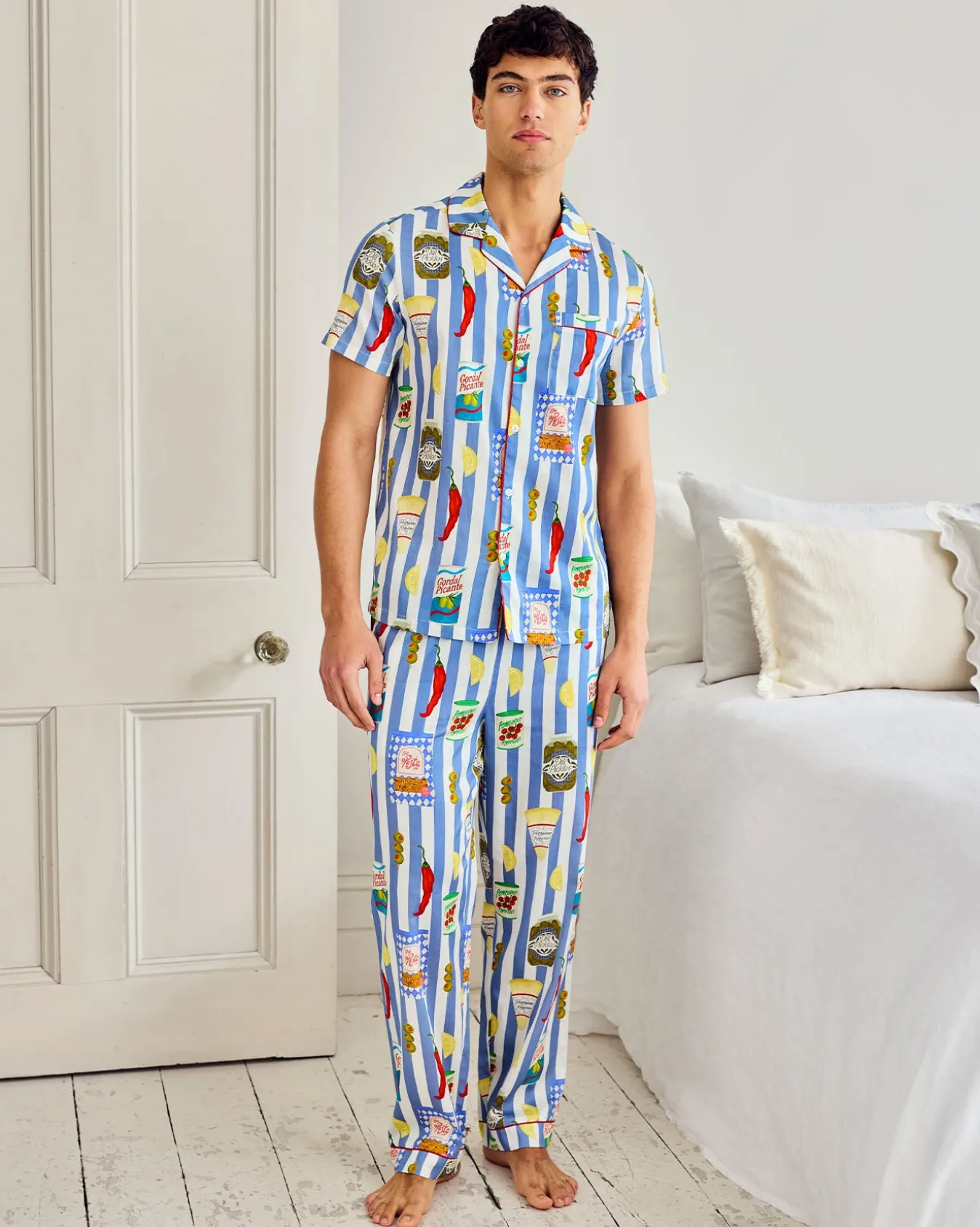 Organic Cotton Deli Stripe Print Long Pyjama Set