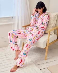 Organic Cotton Deli Stripe Print Long Pyjama Set
