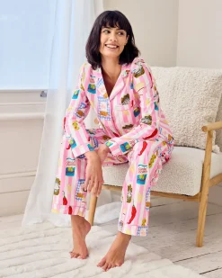 Organic Cotton Deli Stripe Print Long Pyjama Set