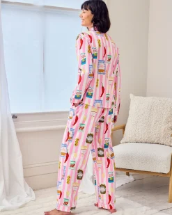 Organic Cotton Deli Stripe Print Long Pyjama Set
