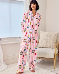 Organic Cotton Deli Stripe Print Long Pyjama Set