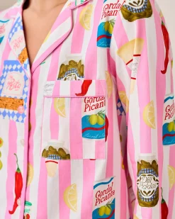 Organic Cotton Deli Stripe Print Long Pyjama Set