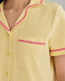 Organic Cotton Embroidered Back Time For A Nap Short Pyjama Set - Yellow