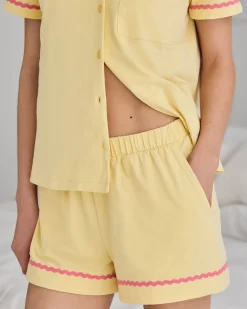 Organic Cotton Embroidered Back Time For A Nap Short Pyjama Set - Yellow