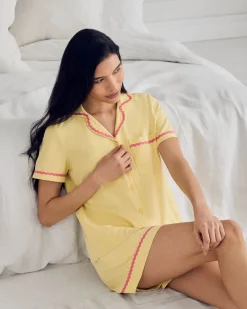 Organic Cotton Embroidered Back Time For A Nap Short Pyjama Set - Yellow