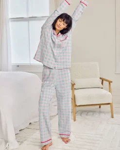 Organic Cotton Embroidered Back Do Not Disturb Check Long Pyjama Set