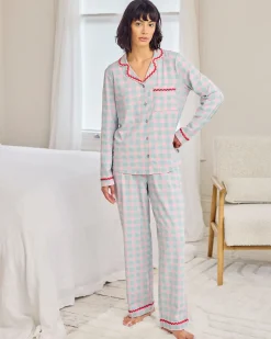 Organic Cotton Embroidered Back Do Not Disturb Check Long Pyjama Set