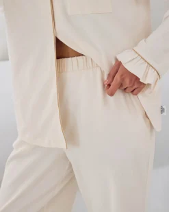 Organic Cotton Embroidered Just Married Frill Long Pyjama Set - Cream