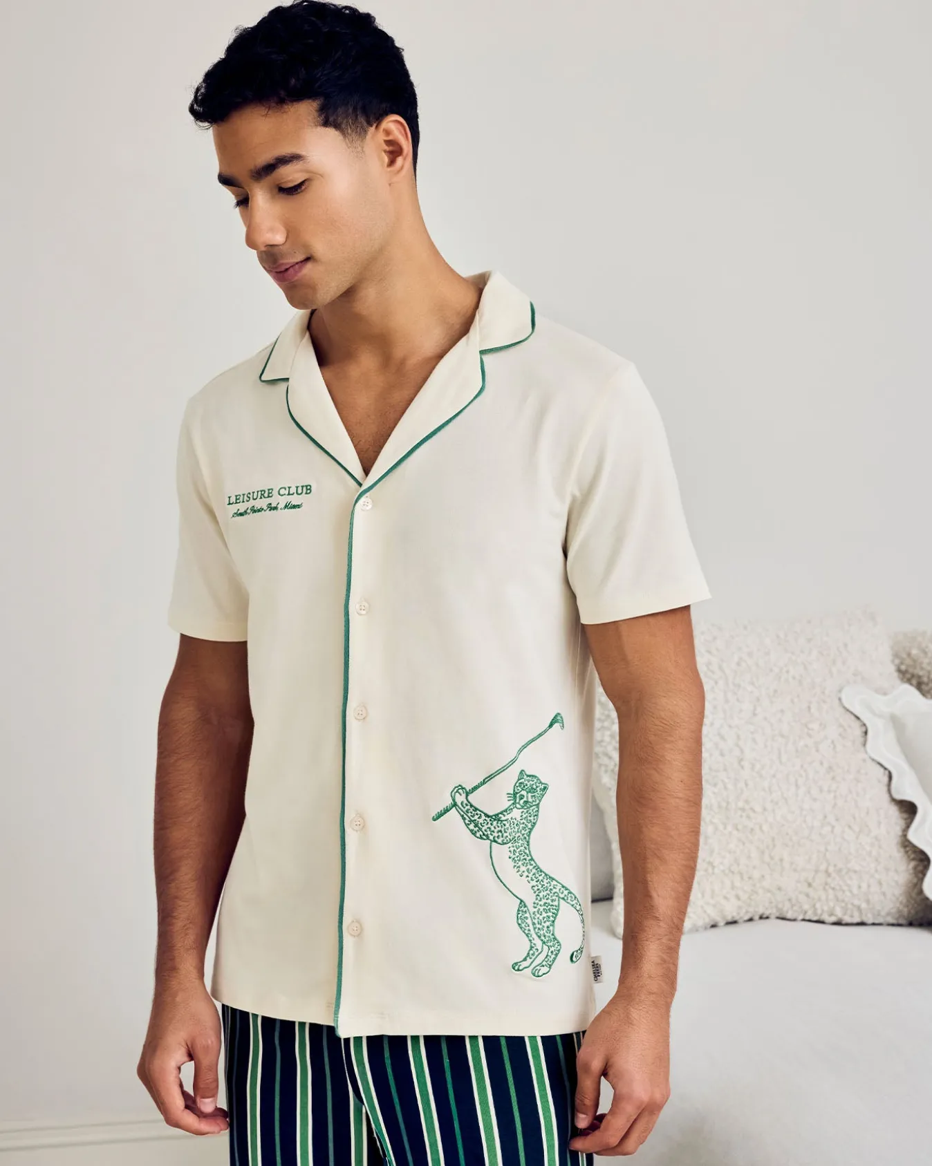 Organic Cotton Embroidered Leisure Club Print Long Pyjama Set