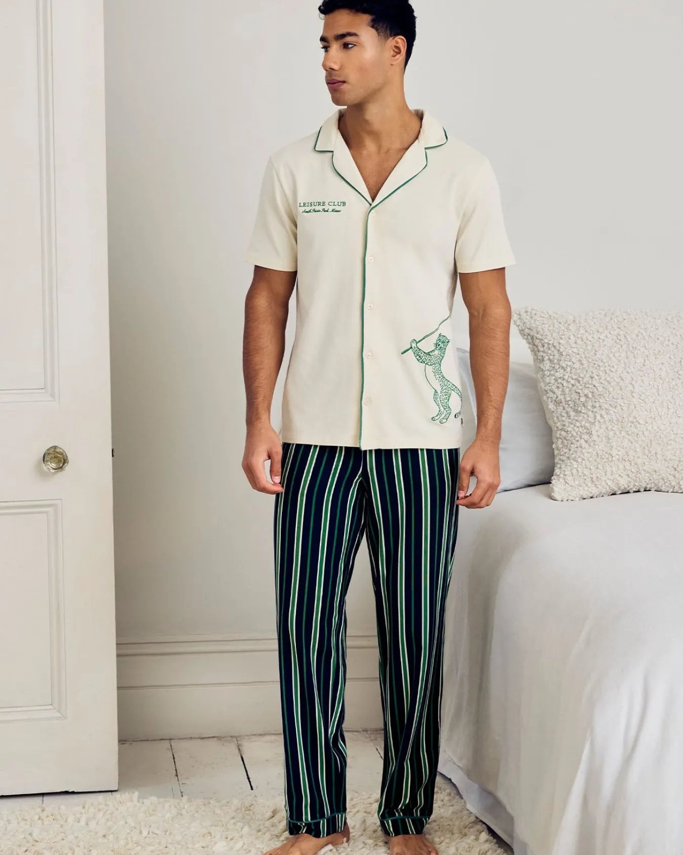 Organic Cotton Embroidered Leisure Club Print Long Pyjama Set
